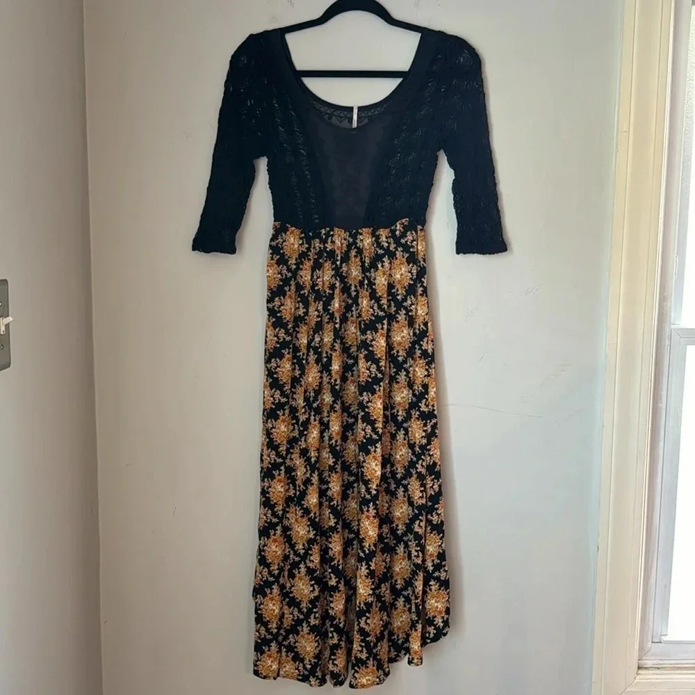 Free People Lonesome Dove Dress in Black Combo Size 0